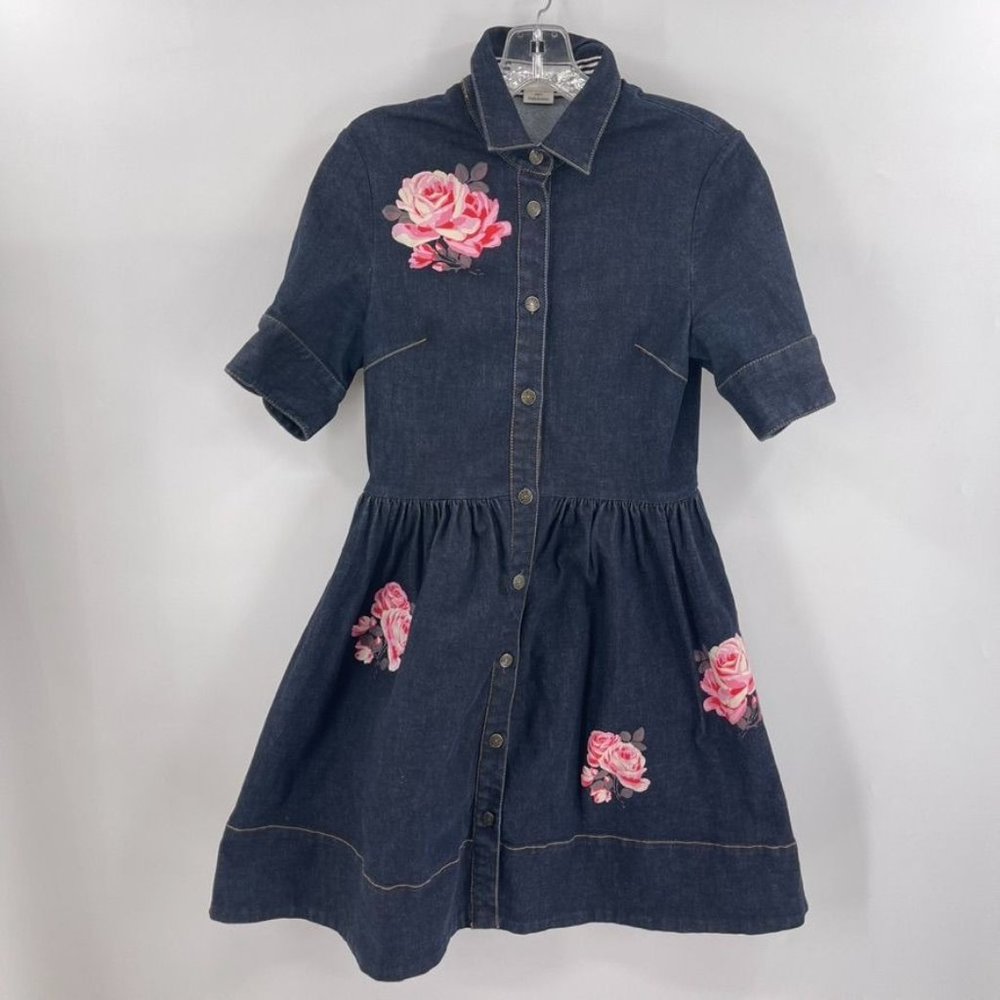 Kate Spade Dark Blue Dress with Pink Floral Embroidery